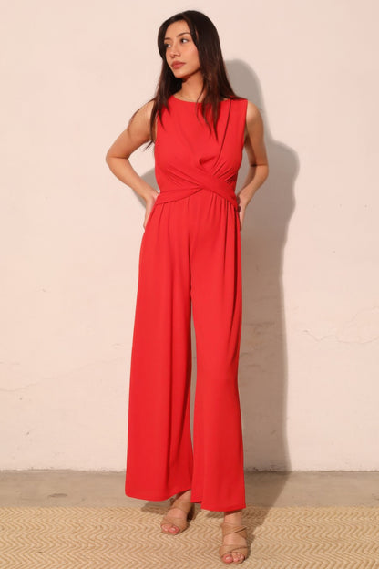 Tara Women's Jumpsuit | Textured Fabric, Twist Front