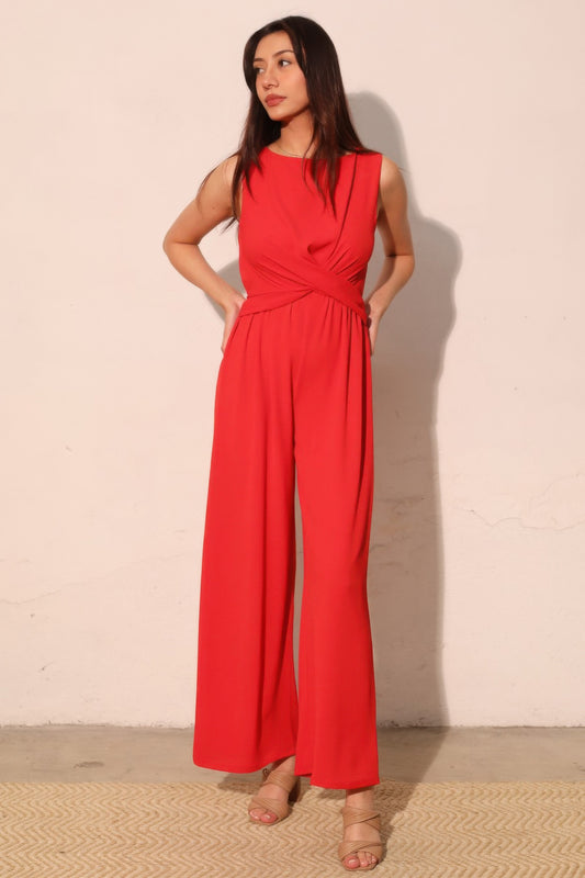 Tara Women's Jumpsuit | Textured Fabric, Twist Front
