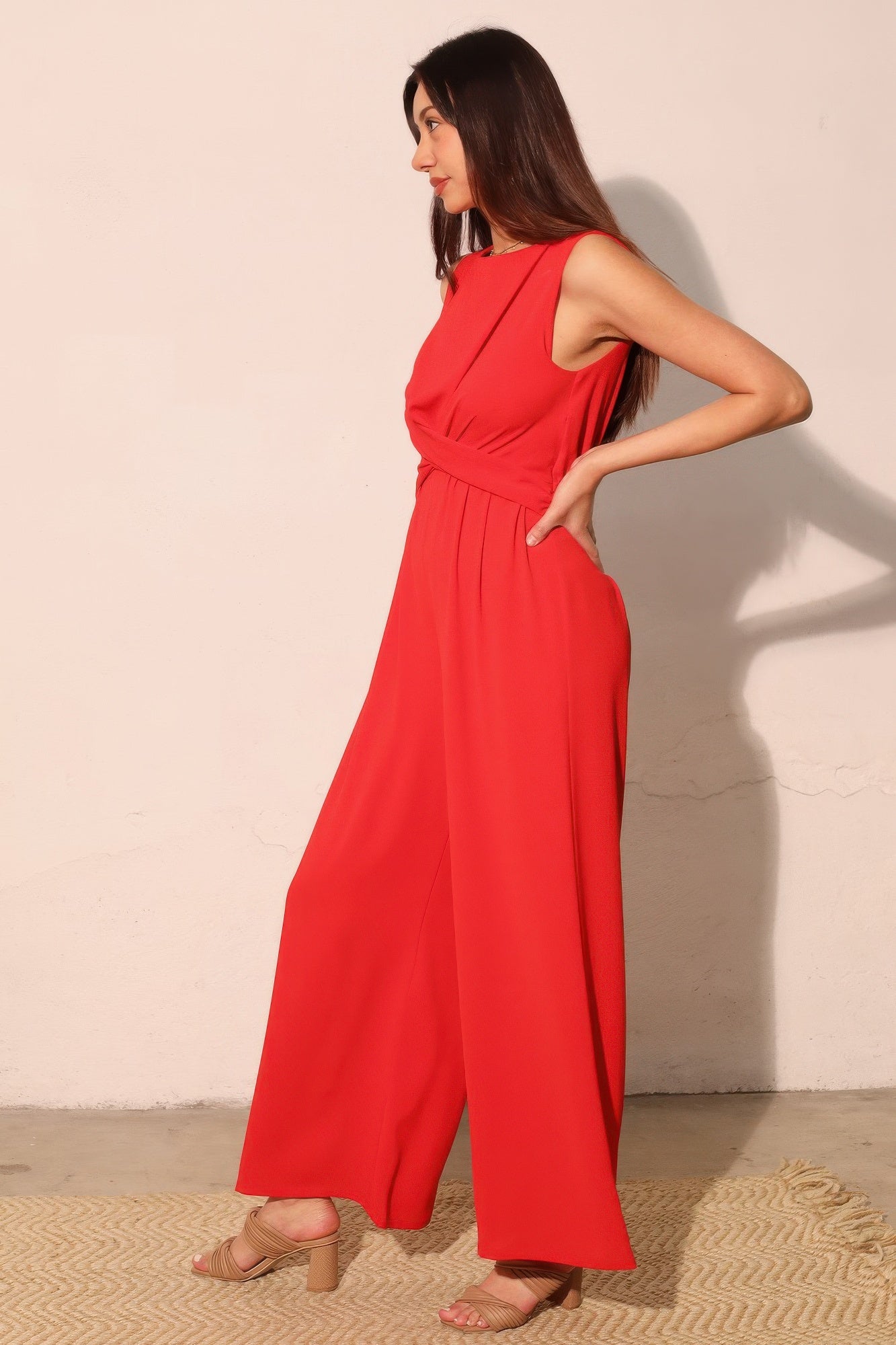 Tara Women's Jumpsuit | Textured Fabric, Twist Front - Image 3