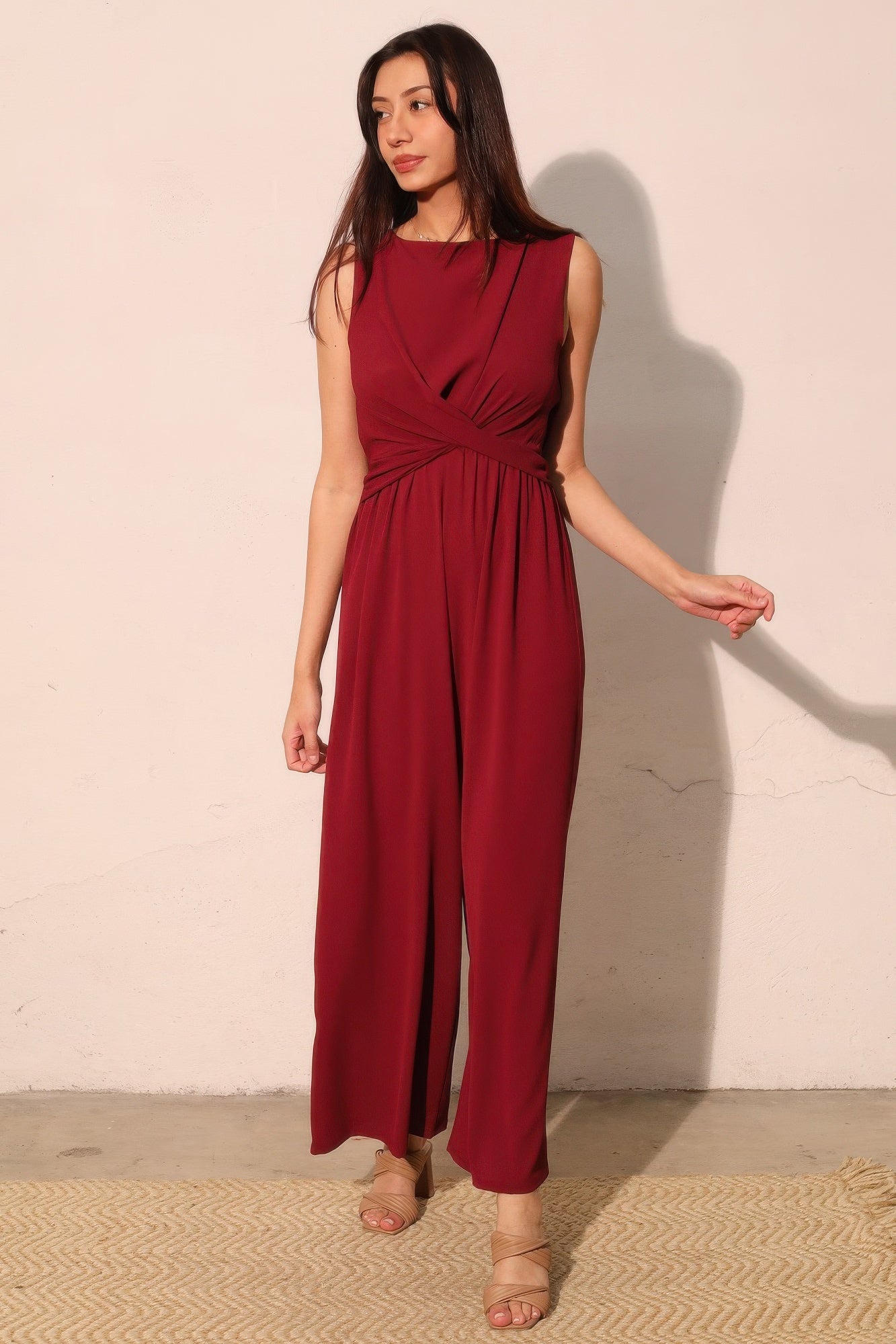 Tina Women's Jumpsuit | Textured Fabric, Twist Front - Image 2