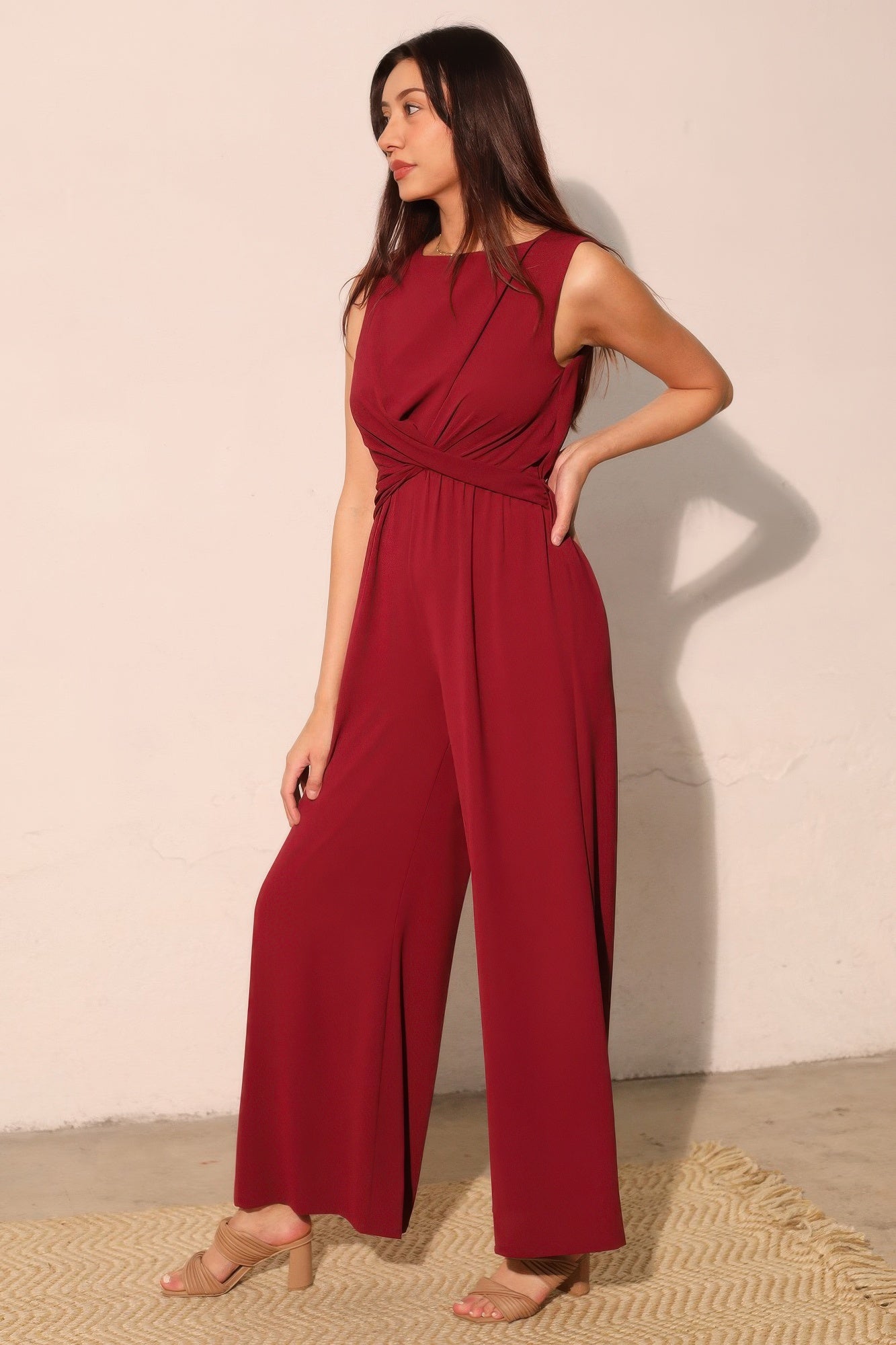 Tina Women's Jumpsuit | Textured Fabric, Twist Front - Image 3