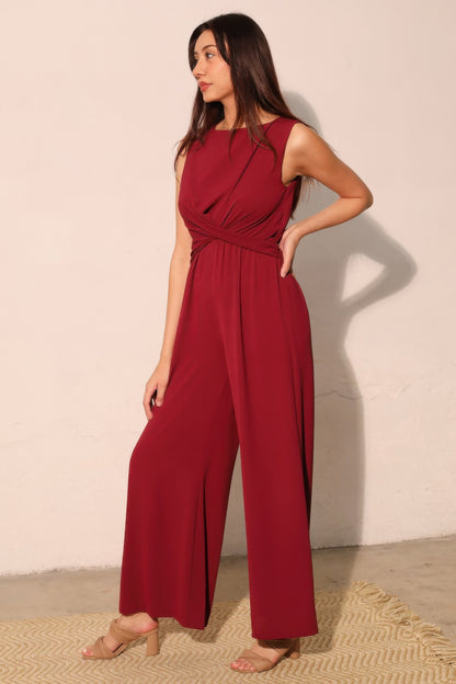 Tina Women's Jumpsuit | Textured Fabric, Twist Front - Image 3