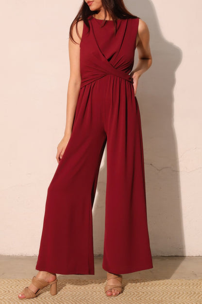 Tina Women's Jumpsuit | Textured Fabric, Twist Front - Image 4