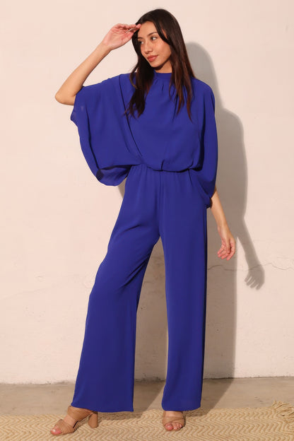 Tara Women's Jumpsuit | Textured Fabric, Mock Neck