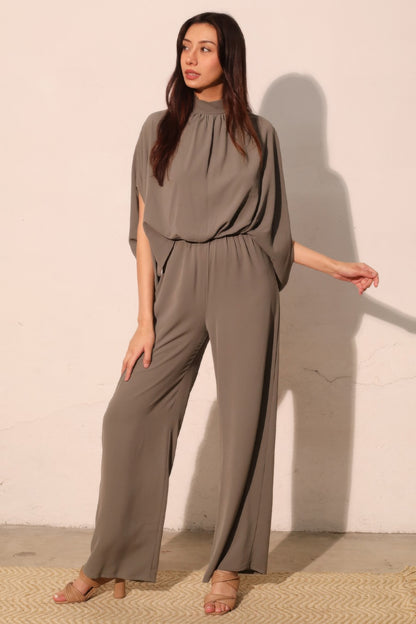 Tina Women's Jumpsuit | Textured Fabric, Mock Neck, Elegant