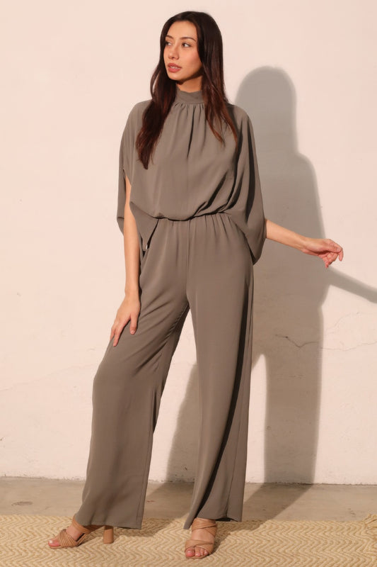 Tina Women's Jumpsuit | Textured Fabric, Mock Neck, Elegant