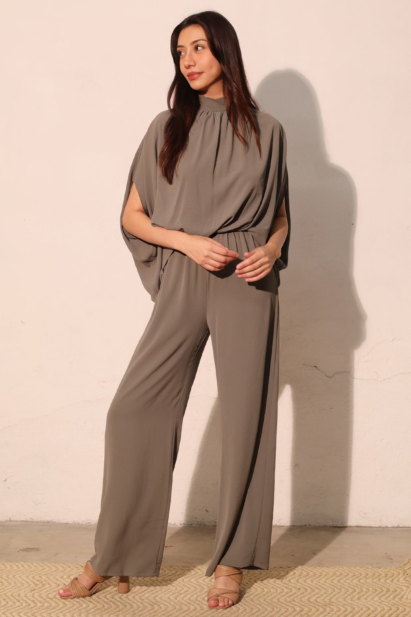 Tina Women's Jumpsuit | Textured Fabric, Mock Neck, Elegant - Image 2