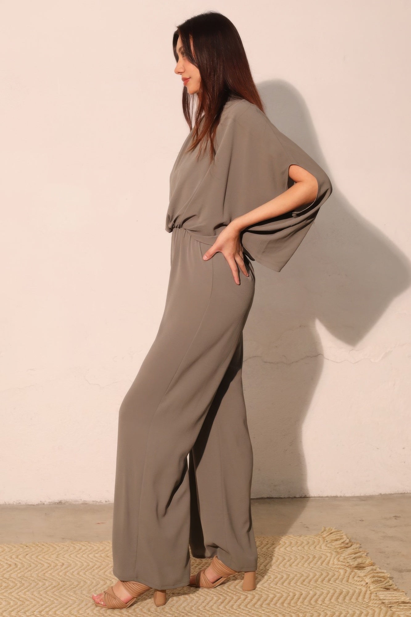 Tina Women's Jumpsuit | Textured Fabric, Mock Neck, Elegant - Image 3