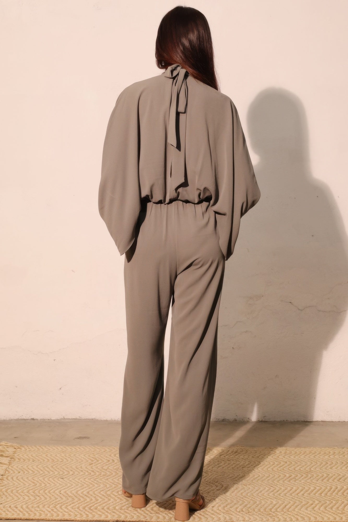 Tina Women's Jumpsuit | Textured Fabric, Mock Neck, Elegant - Image 4
