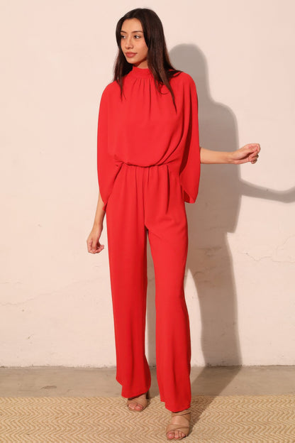 Tara Women's Jumpsuit | Textured Fabric, Mock Neck, Elegant Caftan