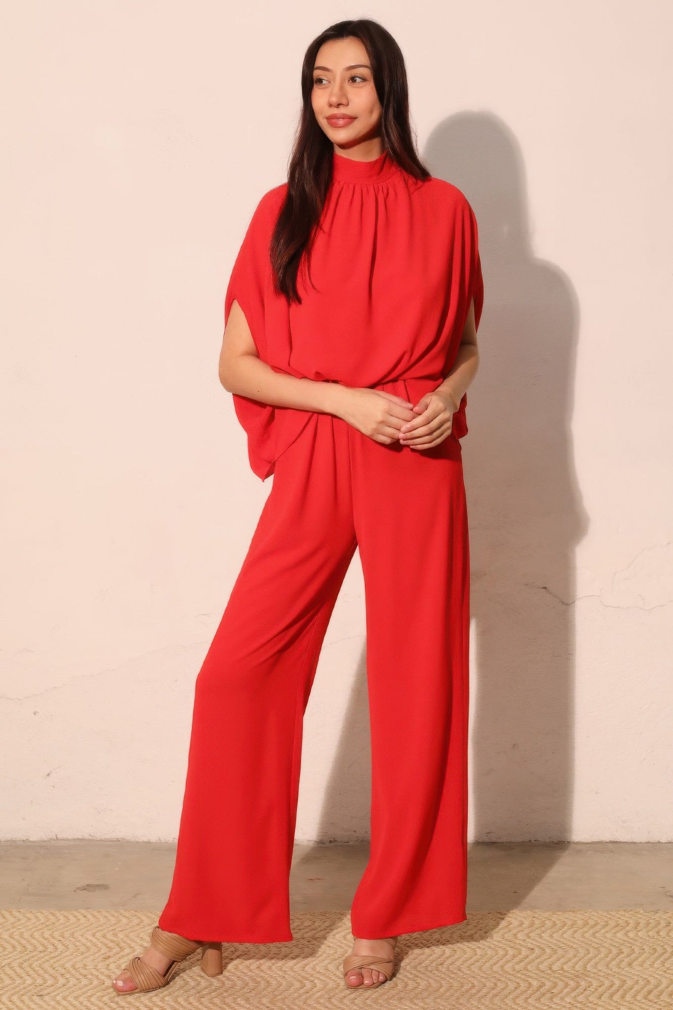 Tara Women's Jumpsuit | Textured Fabric, Mock Neck, Elegant Caftan - Image 2