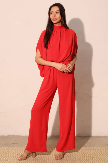 Tara Women's Jumpsuit | Textured Fabric, Mock Neck, Elegant Caftan - Image 2