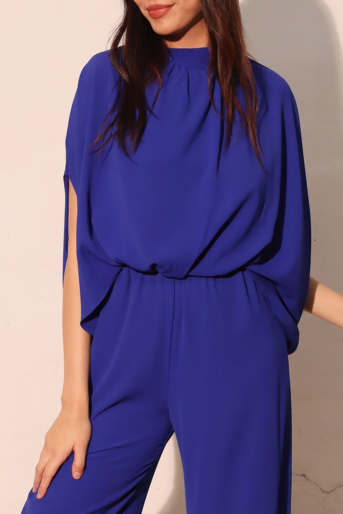 Tara Women's Jumpsuit | Textured Fabric, Mock Neck - Image 3