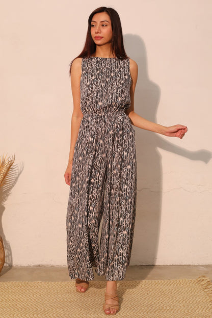 Women's Sleeveless Bubble Jumpsuit, Lightweight Wide-Leg Summer Outfit, Hunter Green