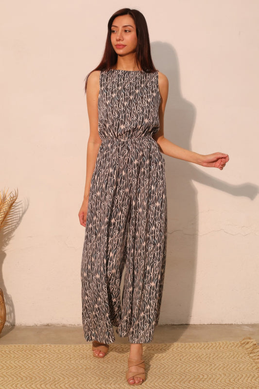 Women's Sleeveless Bubble Jumpsuit, Lightweight Wide-Leg Summer Outfit, Hunter Green