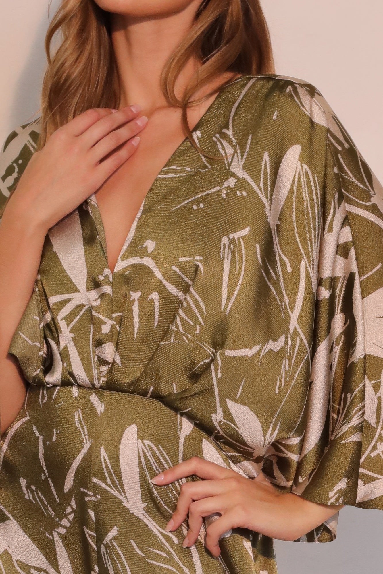Women's Satin Cape-Overlay Jumpsuit, Elegant Wide-Leg Formal Evening Gown, Olive - Image 4