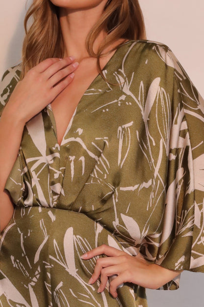 Women's Satin Cape-Overlay Jumpsuit, Elegant Wide-Leg Formal Evening Gown, Olive - Image 4