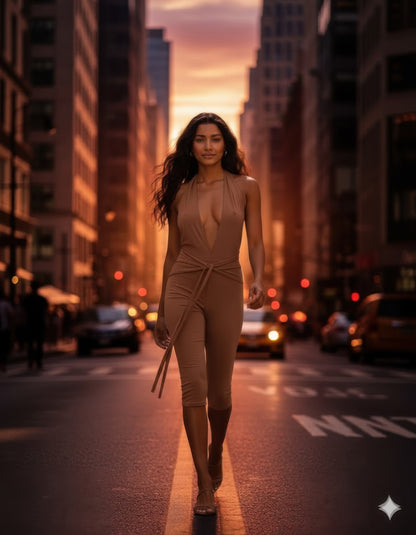 Cleo Women's Capri Jumpsuit | Open-Back Design, Adjustable Tie Neck