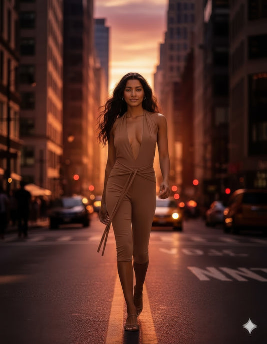 Cleo Women's Capri Jumpsuit | Open-Back Design, Adjustable Tie Neck