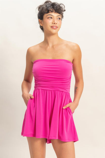 Women's Short Romper, Soft Stretch Sleeveless Summer Casual Playsuit, Fuchsia