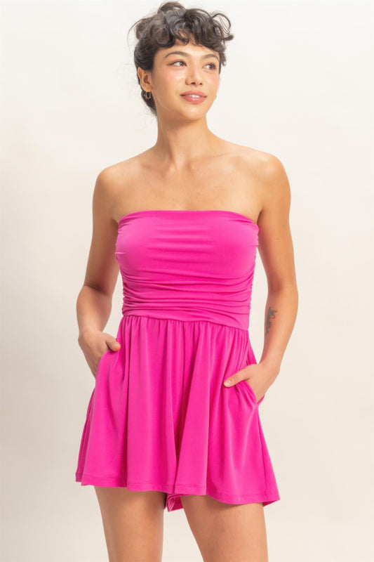 Women's Short Romper, Soft Stretch Sleeveless Summer Casual Playsuit, Fuchsia