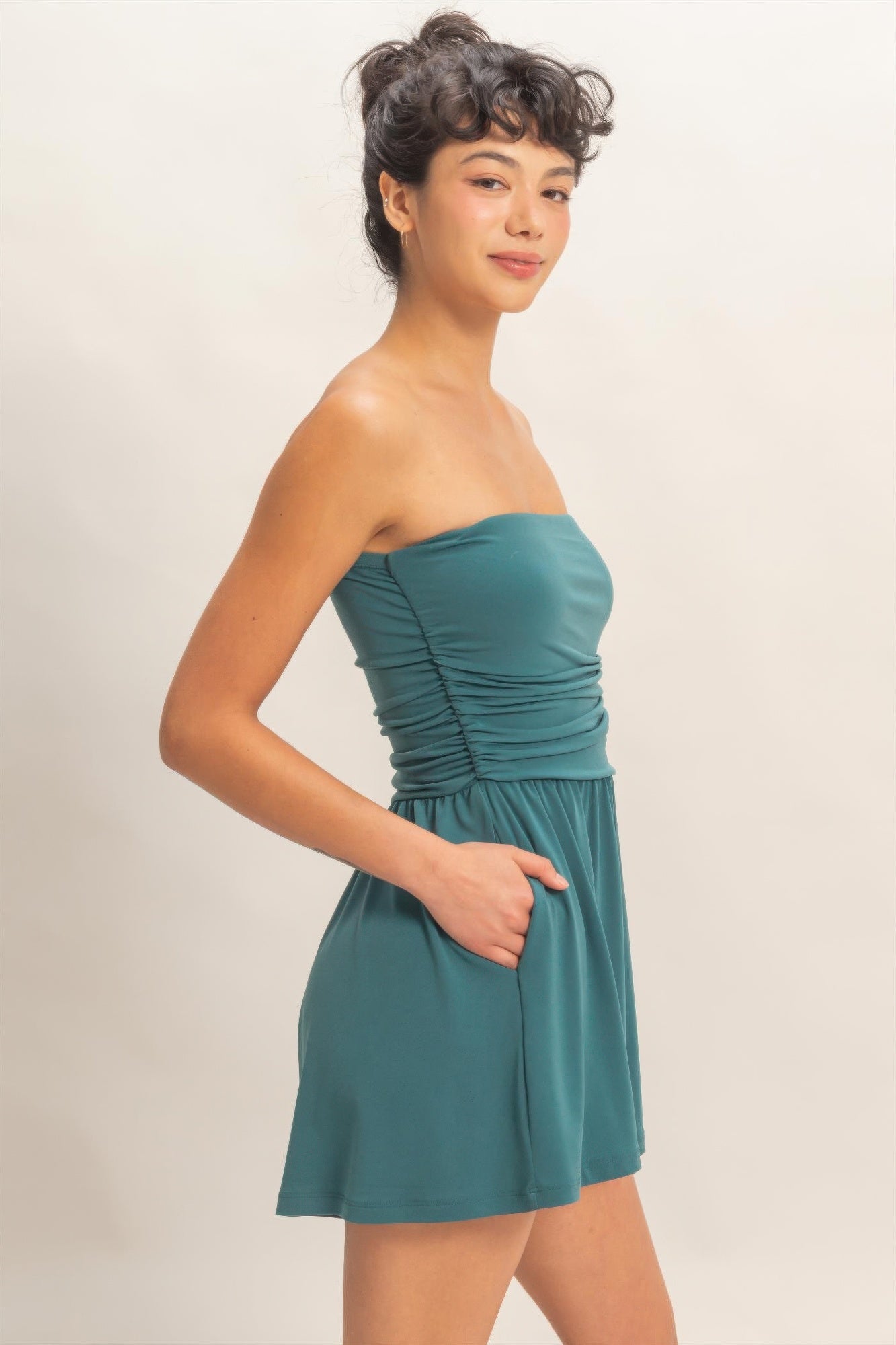 Women's Short Romper, Soft Stretch Sleeveless Summer Casual Playsuit, Dark Teal - Image 3