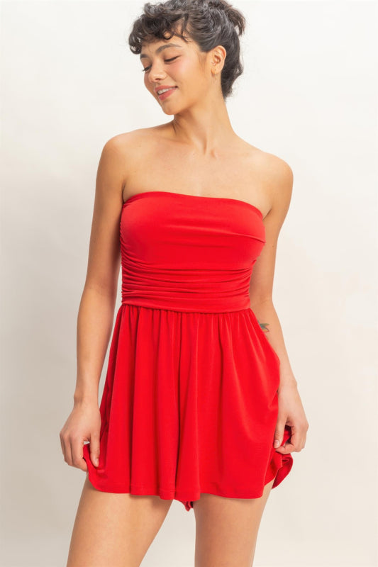 Women's Short Romper, Soft Stretch Sleeveless Summer Casual Playsuit, Red