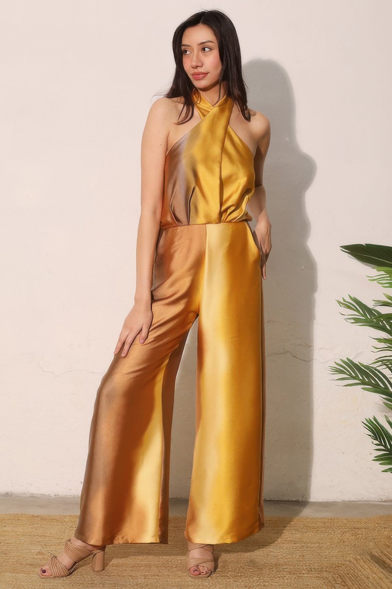 Olivia Women's Jumpsuit | Ombre Satin, Convertible Halter Wide-Leg