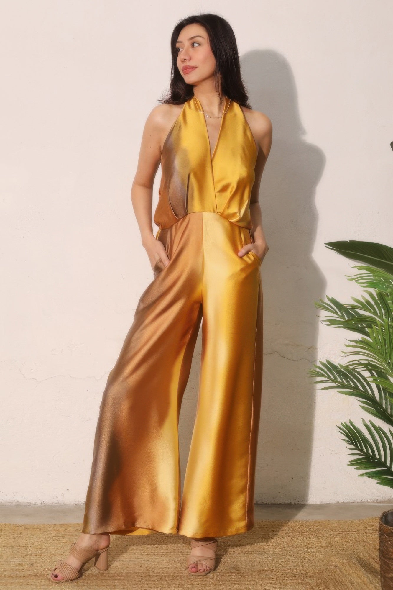 Olivia Women's Jumpsuit | Ombre Satin, Convertible Halter Wide-Leg - Image 2
