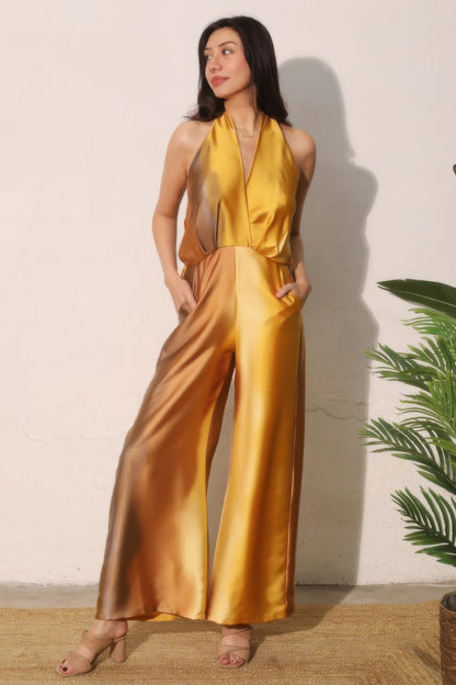 Olivia Women's Jumpsuit | Ombre Satin, Convertible Halter Wide-Leg - Image 2