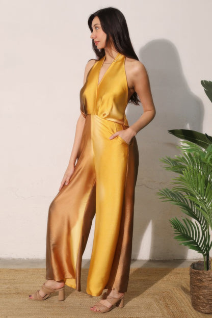 Olivia Women's Jumpsuit | Ombre Satin, Convertible Halter Wide-Leg - Image 3