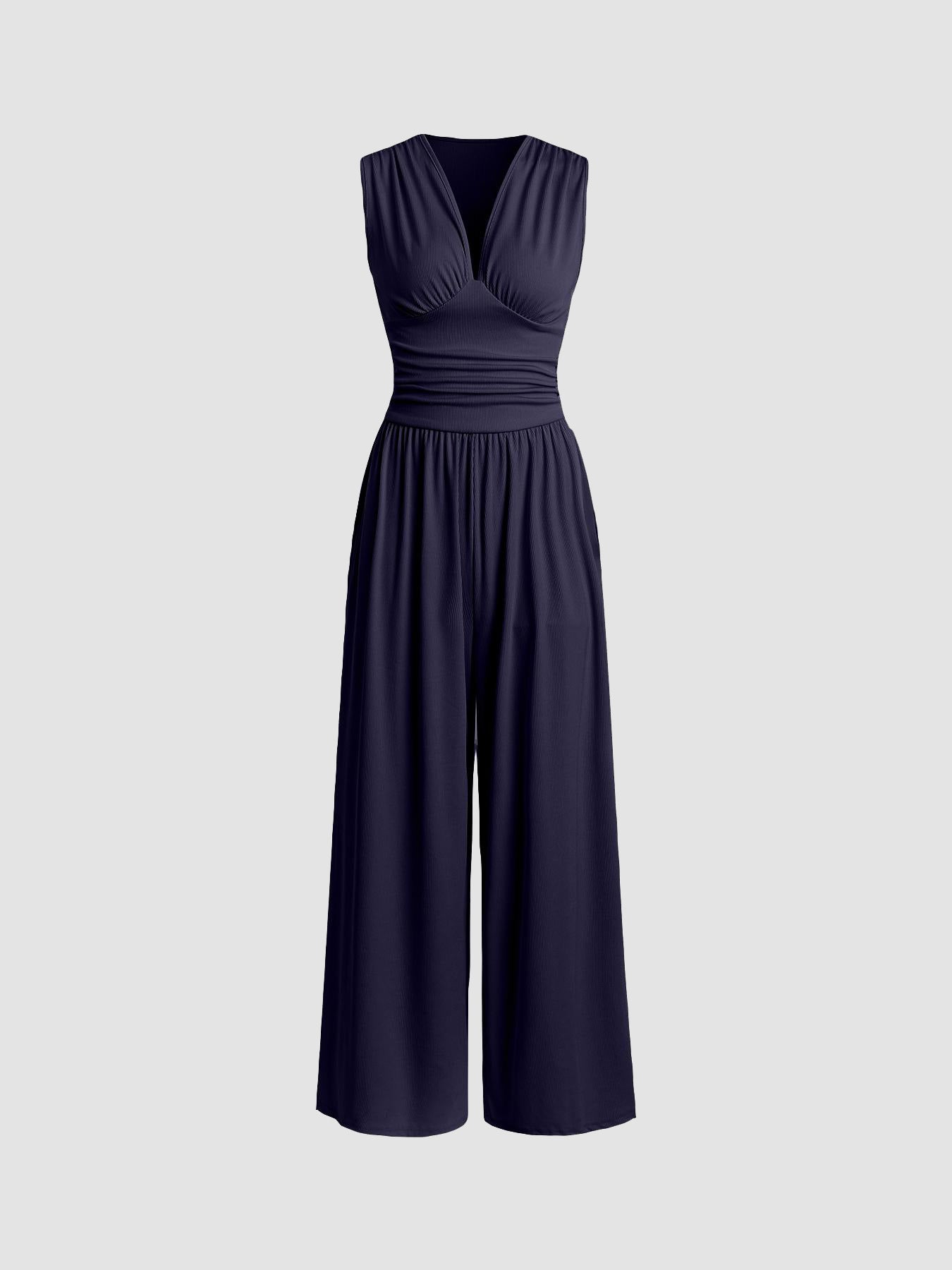 Women's Ribbed Sleeveless Wide-Leg Jumpsuit