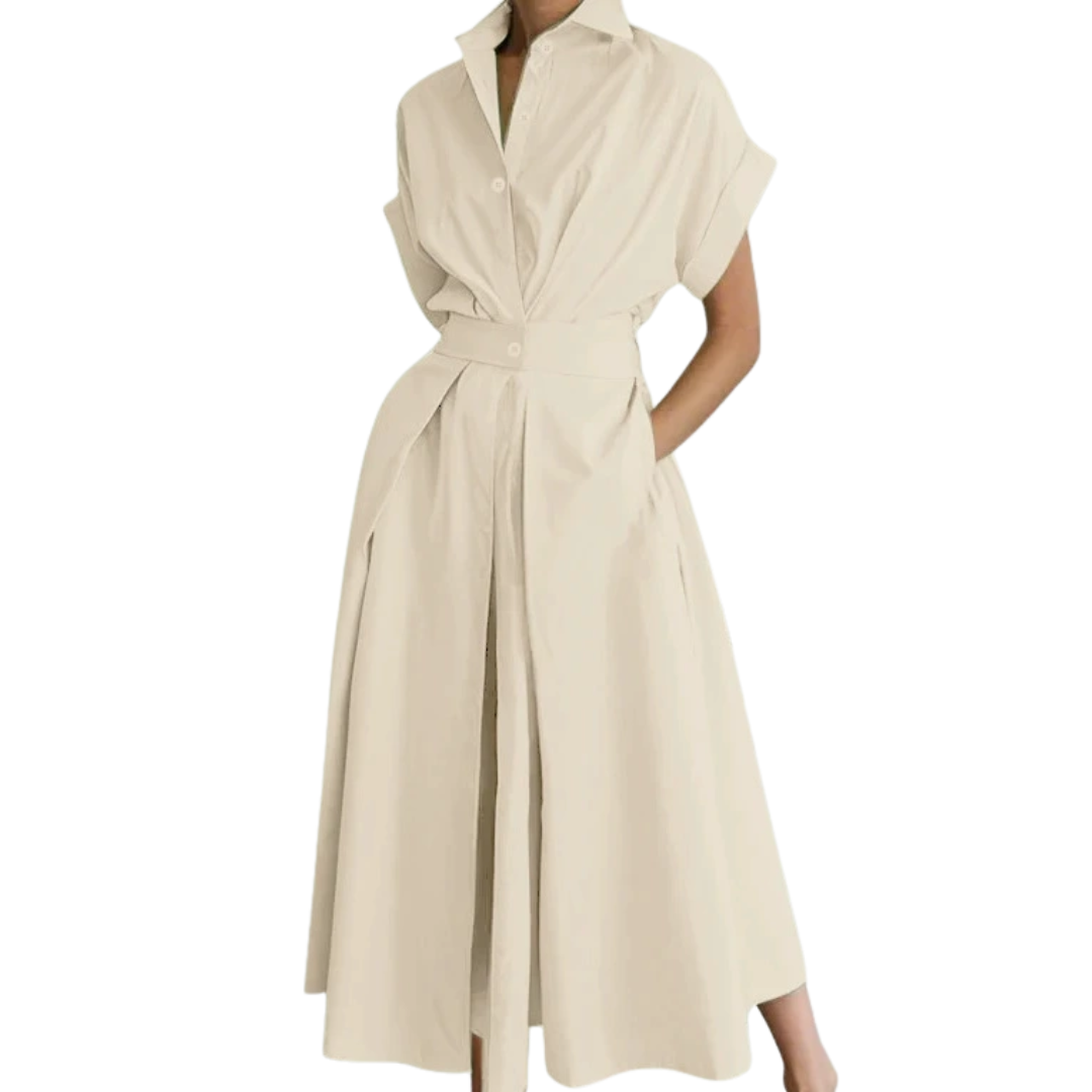 Women's Polished Lapel Shirt Dress in Apricot – front view | Hensley London