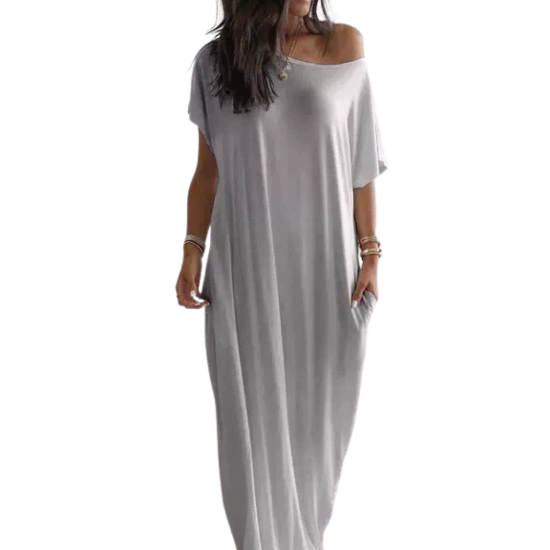 Women's Batwing Sleeve Soft Lounge Dress in Grey – side view | Hensley London