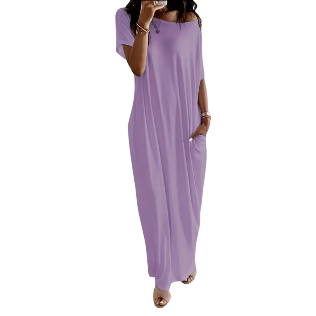 Women's Batwing Sleeve Soft Lounge Dress in Lilac – detail view | Hensley London