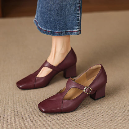 Women's Square-Toe T-Bar Block Heels – product view | Hensley London