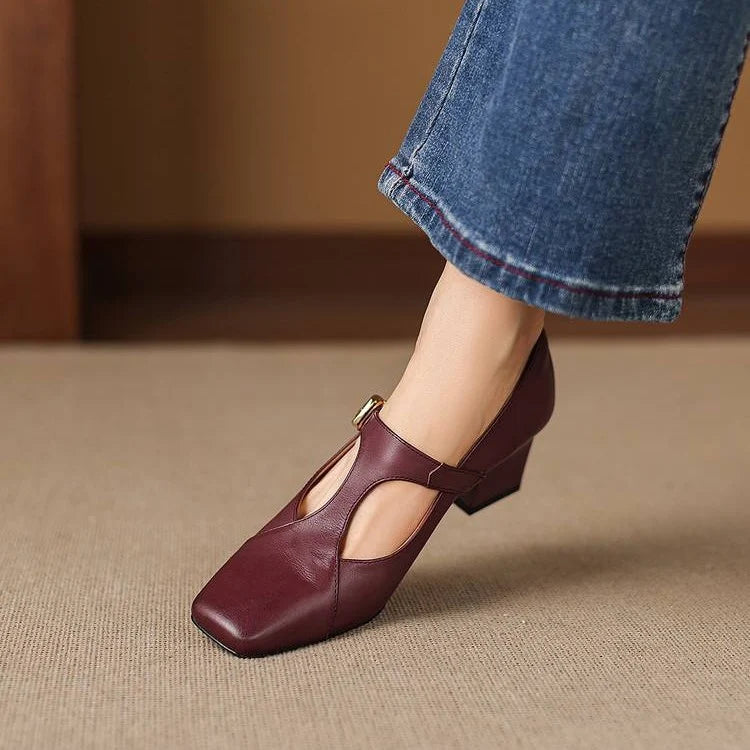 Women's Square-Toe T-Bar Block Heels – product view | Hensley London