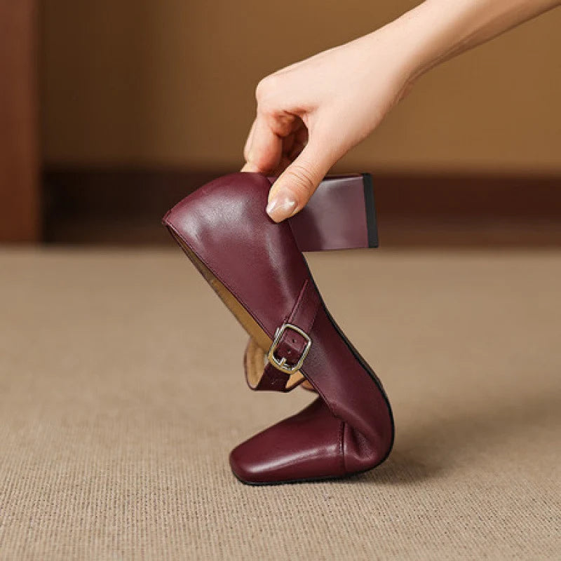 Women's Square-Toe T-Bar Block Heels – product view | Hensley London