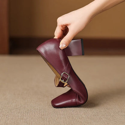 Women's Square-Toe T-Bar Block Heels – product view | Hensley London