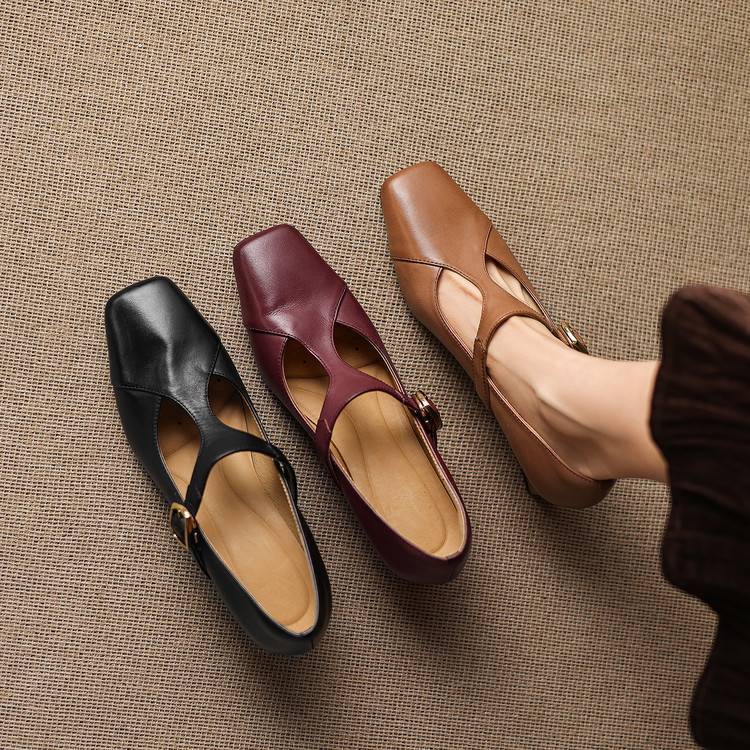 Women's Square-Toe T-Bar Block Heels – product view | Hensley London