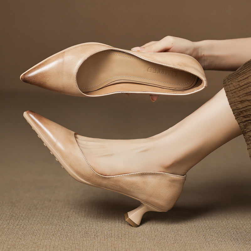 Women's Leather Pointed-Toe Kitten Heels – side view | Hensley London