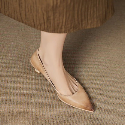 Women's Leather Pointed-Toe Kitten Heels in Cognac Brown | Hensley London