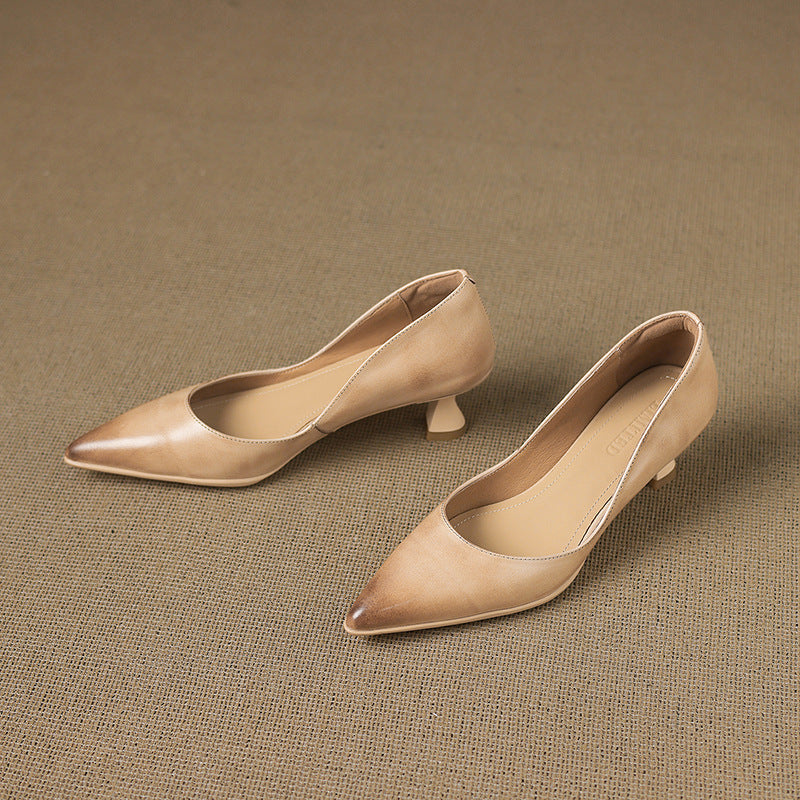 Women's Leather Pointed-Toe Kitten Heels in Onyx Black | Hensley London