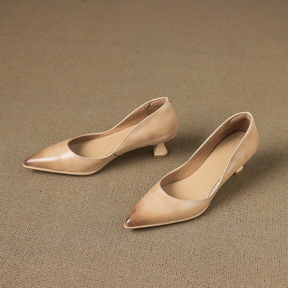 Women's Leather Pointed-Toe Kitten Heels in Onyx Black | Hensley London