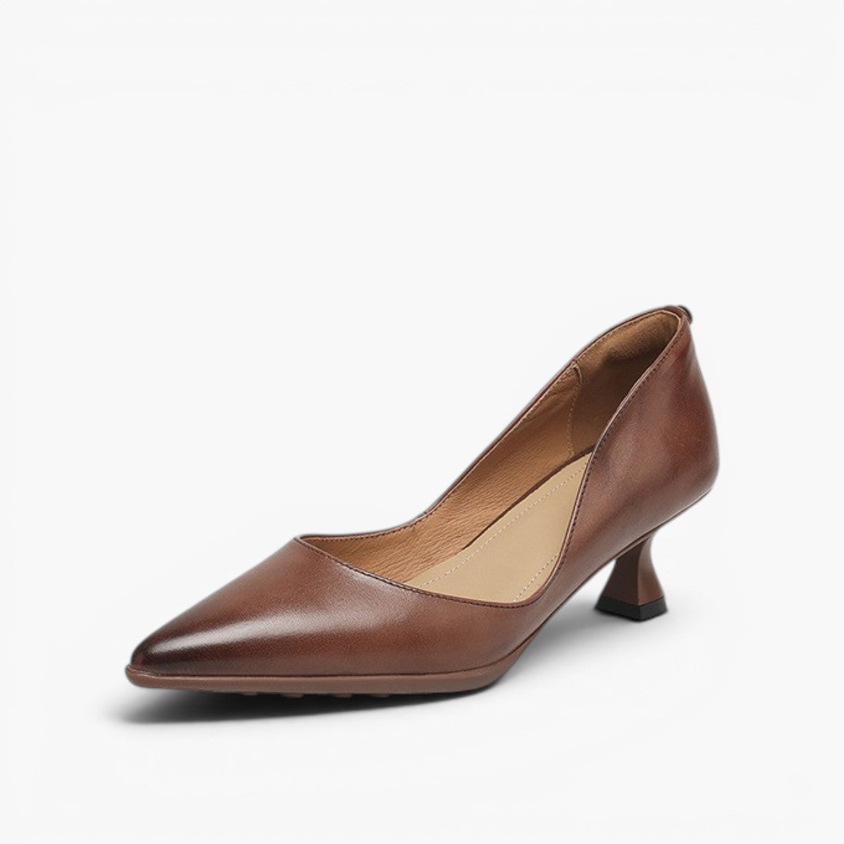 Women's Leather Pointed-Toe Kitten Heels – worn view | Hensley London