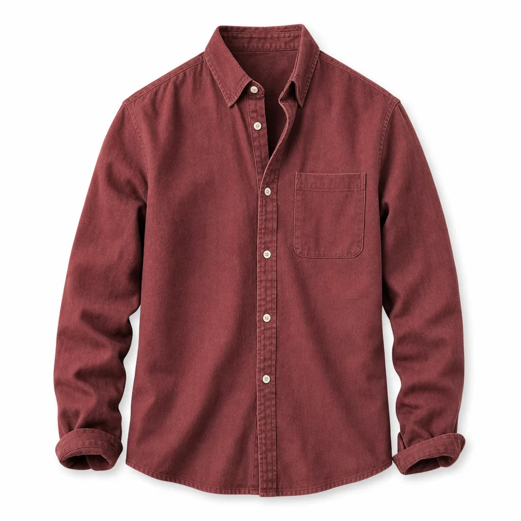 Men's Cotton Long-Sleeve Casual Shirt – front view | Hensley London