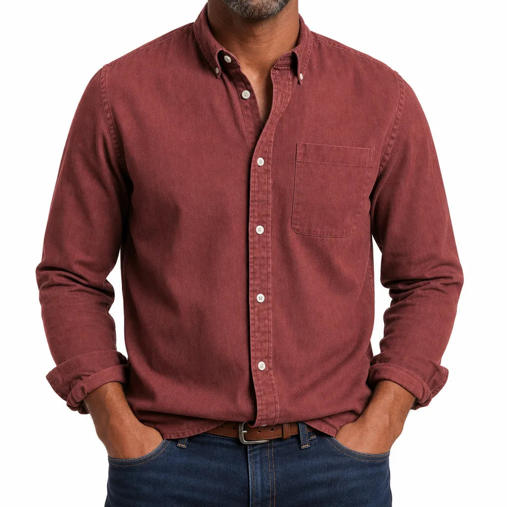 Men's Cotton Long-Sleeve Casual Shirt – product view | Hensley London