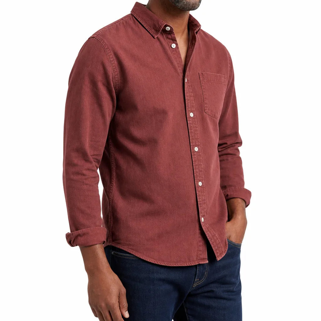 Men's Cotton Long-Sleeve Casual Shirt – product view | Hensley London