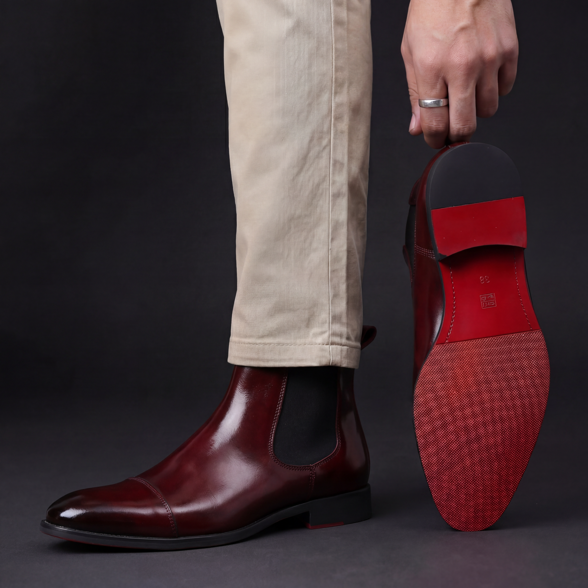 Men's Genuine Leather Cap-Toe Chelsea Boots – studio view 6 | Hensley London