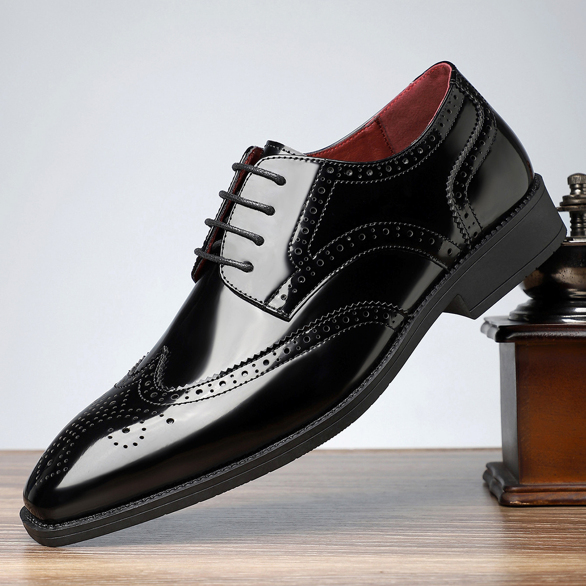 Men's Patent Leather Wingtip Brogue Dress Shoes in White – front view | Hensley London